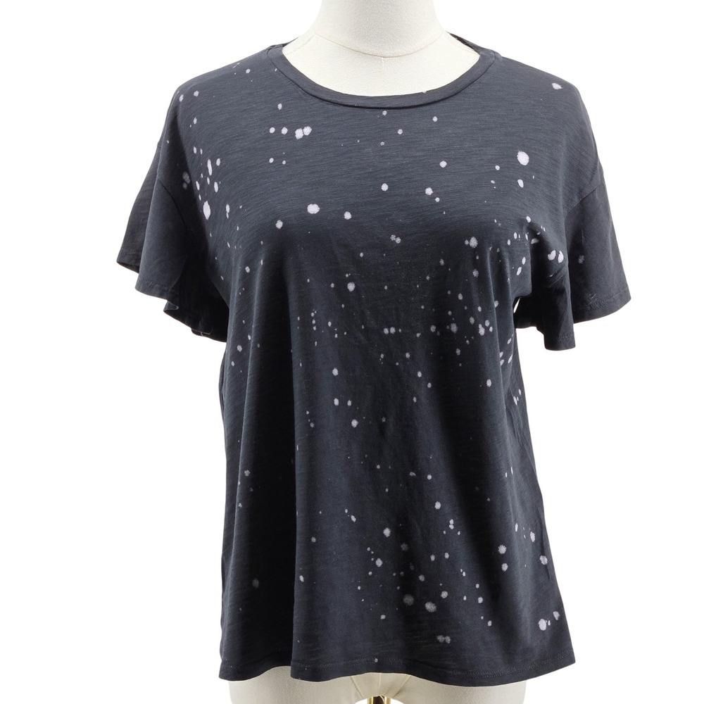 T.La‎ Shirt Womens XS Black Ruffle Flutter Sleeve Polka Dot Jersey Basic